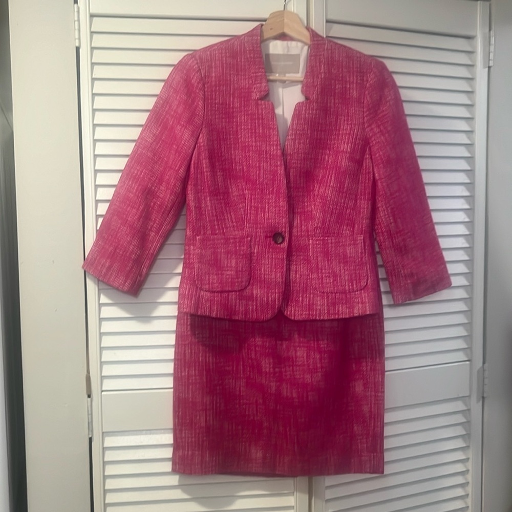Banana Republic Hot Pink Tweed 3/4-Sleeve Jacket & Fitted Skirt - Size 0 & 2